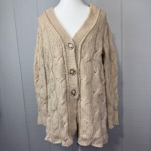Banana Republic Cream Wool Alpaca Blend Chunky Cable Knit Cardigan Sweater M